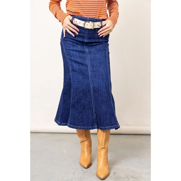 FREE PEOPLE Zia Denim Midi Skirt Size in Wash Bad Habits US 26 NWT - Picture 11 of 13